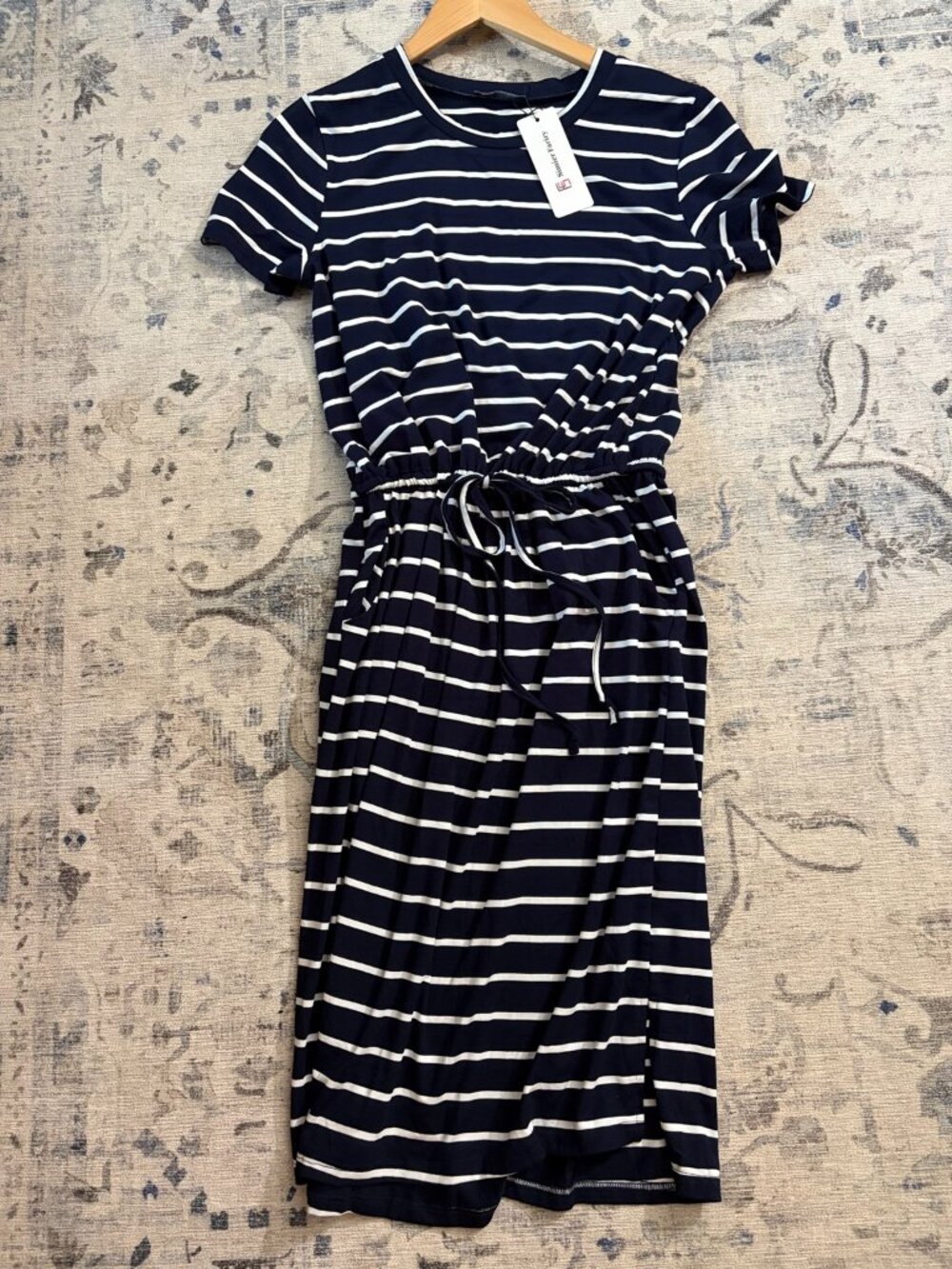 NWT Simier Fariry Navy White Striped Midi Dress M